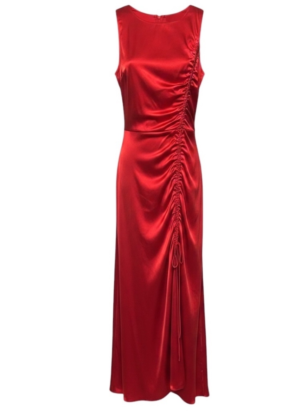 ALEJANDRA ALONSO ROJAS RED RUCHED SLEEVELESS SILK COCKTAIL DRESS